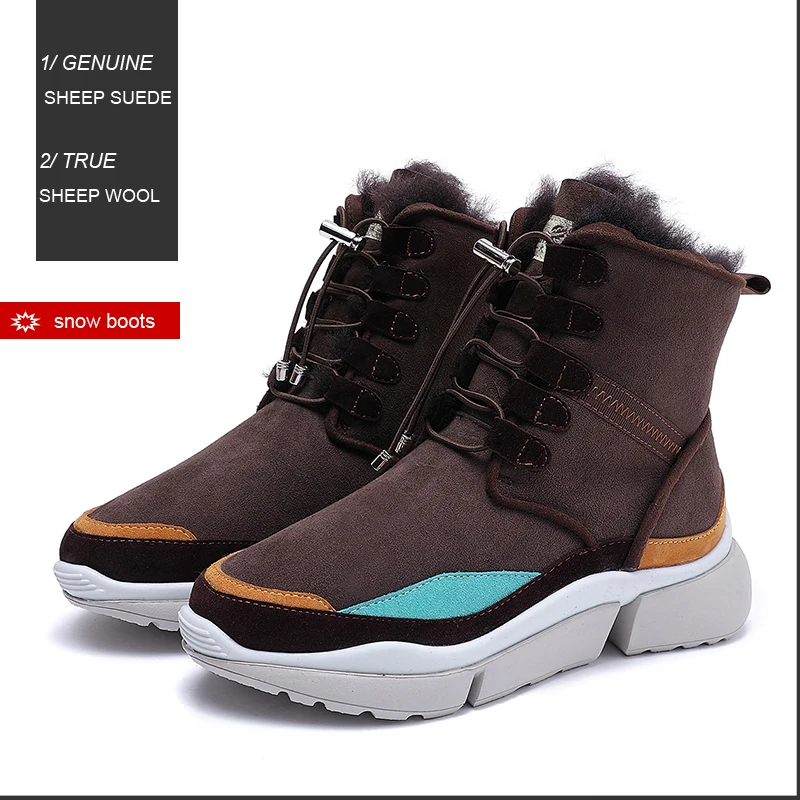

Genuine Leather Wool Snow Boots High Quality Warm Fur Platform Short Ankle Winter Boots Women Fashion Sneaker Casual Sport Shoes