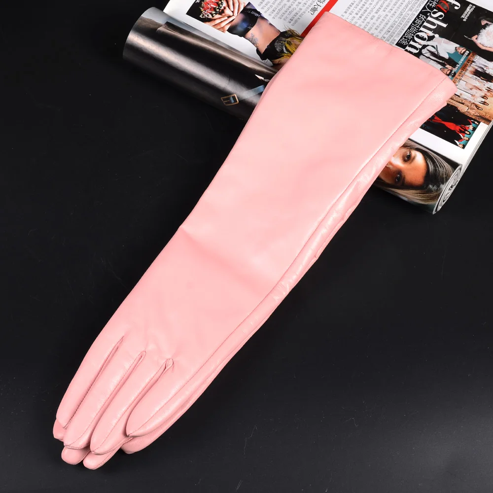 Pink 30 см-80 см женские Вечерние перчатки из натуральной кожи длинные перчатки 11 цветов - Цвет: Pink
