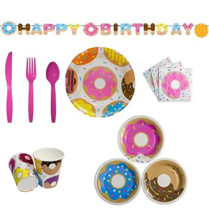 Пончик вечерние одноразовые наборы посуды пончики счастливый плакат &quotс днем