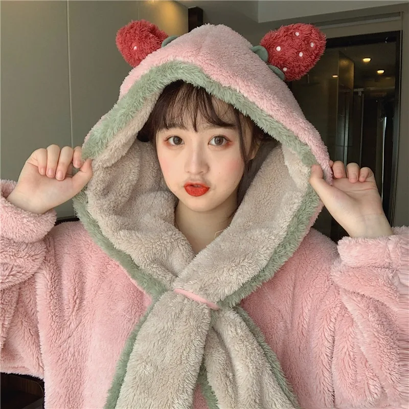 

Christmas 2020 Onesies for Adults Can Be Worn Outside Japanese Sweet and Thick Cute Winter Plush Strawberry One-piece Kigurumi