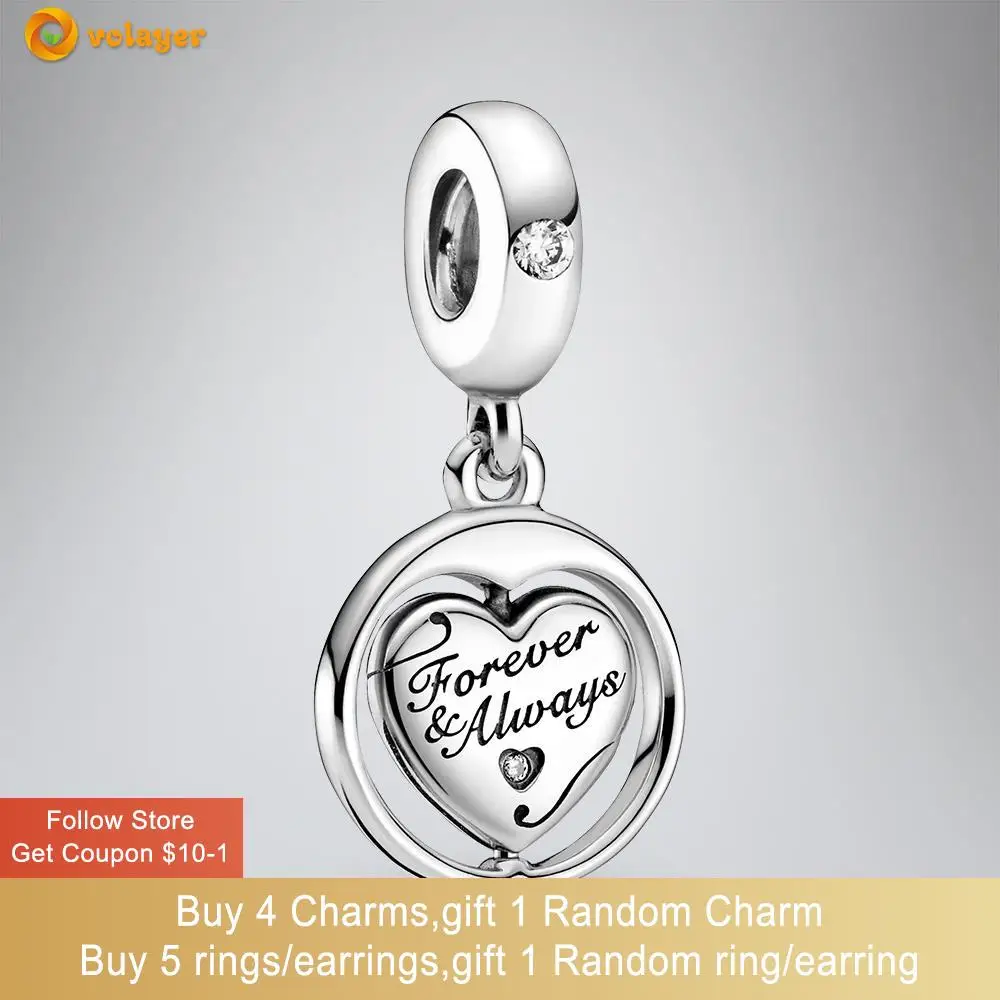 

Volayer 925 Sterling Silver Spinning Forever & Always Soulmate Dangle Charm fit Original Pandora Bracelet for Women Jewelry Gift
