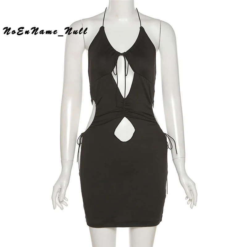

Neck-mounted Dye Criss Cross Halter Bandage Dresses For Women Sexy Backless 2021 Summer Streetwear Skinny Slim Party Mini Dress