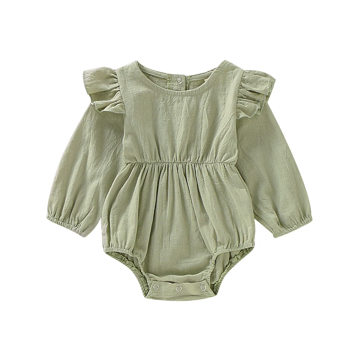 

Newborn Infant Baby Girls Clothes Flare Sleeve Button One Piece Solid Color Cotton Romper Autumn Baby Clothes Outfits