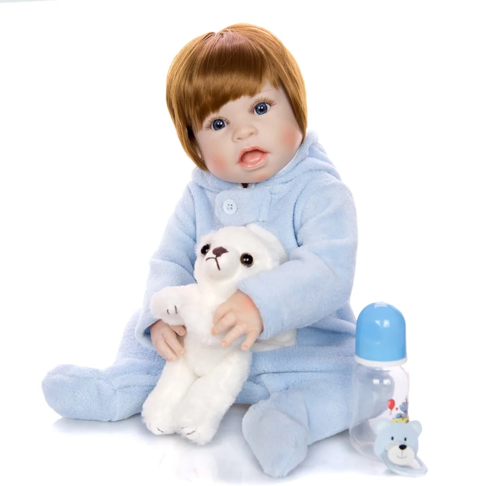 55 см силиконовая кукла младенец мальчик коричневый парик bebe Новорожденные