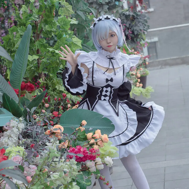 Костюм для косплея Ram Rem из аниме Re:zero Kara Hajimeru Isekai Seikatsu Униформа парик девушек