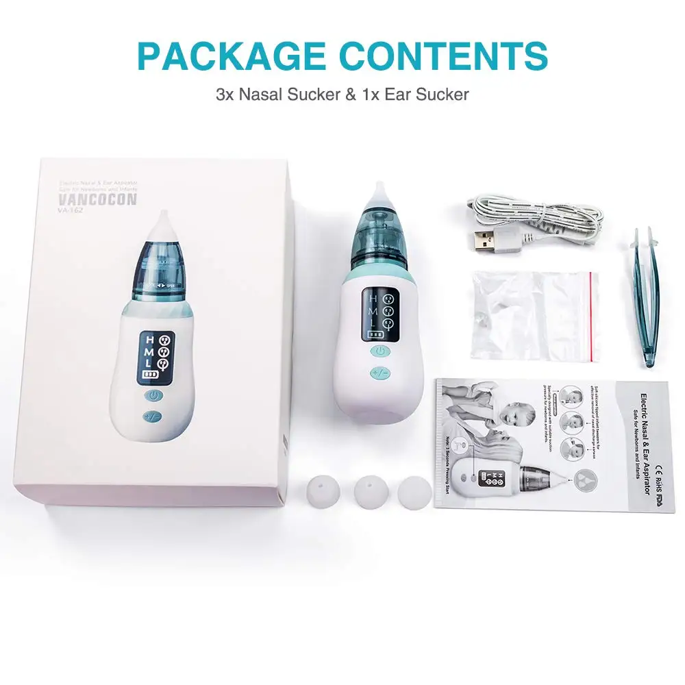 Детский Назальный аспиратор Электрический ингалятор для носа со светодиодным