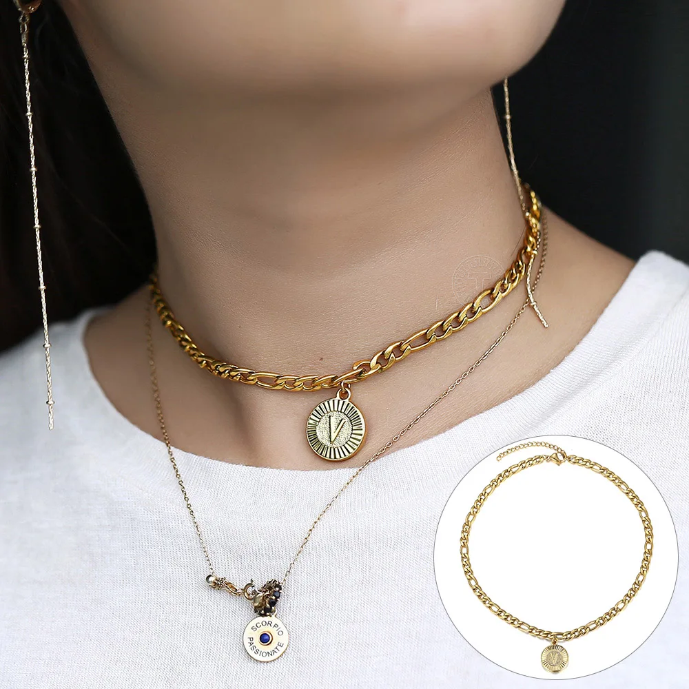 Для женщин девочек начальной A Z письмо Круглый Кулон Колье Цепочки и ожерелья 5 мм