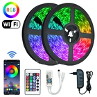 Светодиодные ленты освещения WIFI Tira de Luces LED RGB 5050 SMD 2835 водонепроницаемая гибкая лампа лента DC 12V 5M 10M 15M 20M инфракрасное управление
