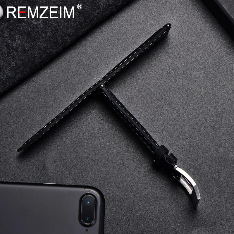 REMZEIM New Black Brown Blue Red Retro Matte Leather Watch Band 18 20 22 24mm Leather Strap Stainless Steel Buckle Watchbands