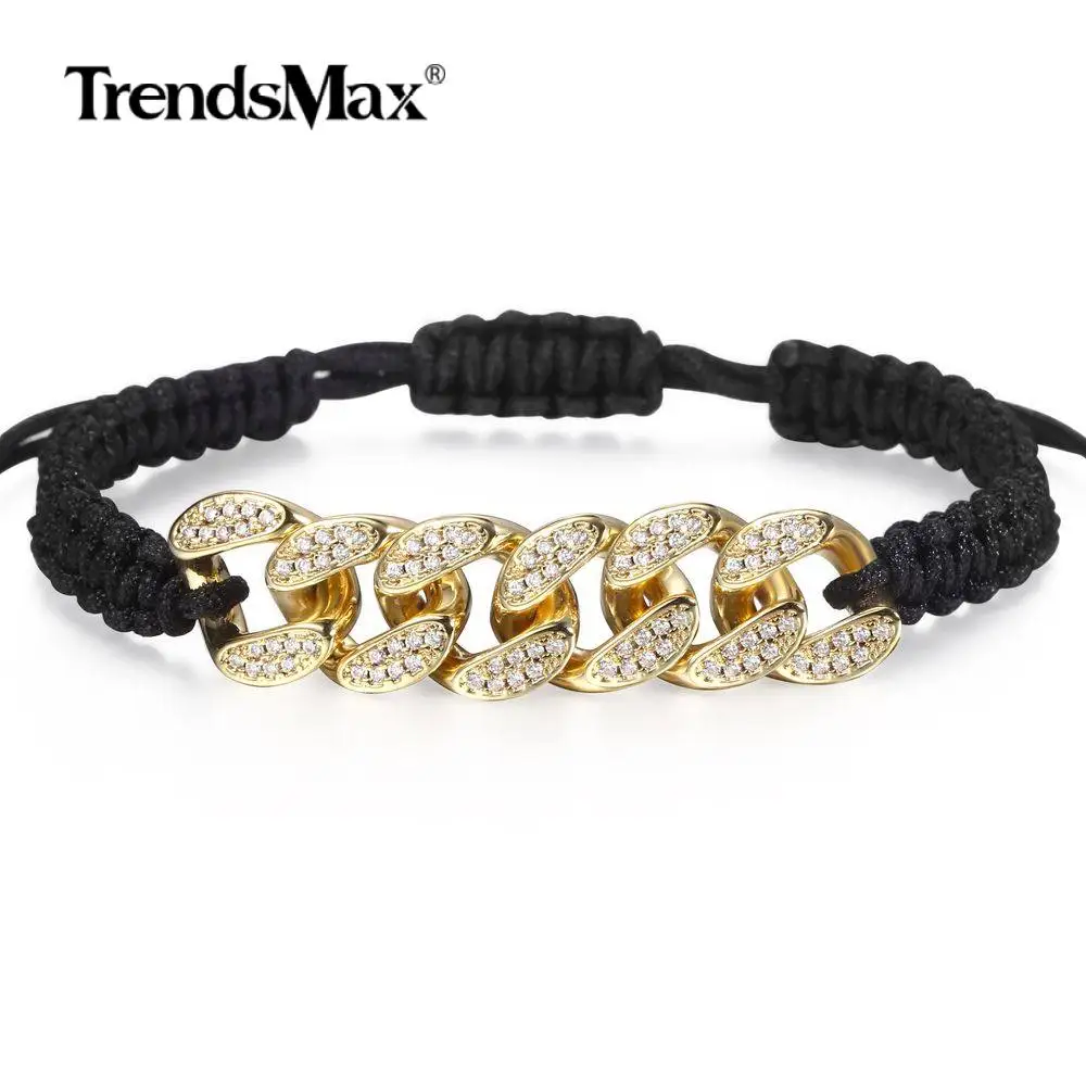 Проложенный Кристалл CZ кубинская цепь плетеный кожаный браслет мужские женские