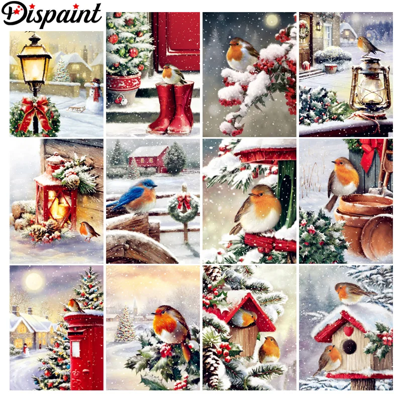 Dispaint 5D Diamond Embroidery Needlework Kit "Bird Mailbox Light scenery"Diy Diamond Painting Cross Stitch Home Decoration Gift