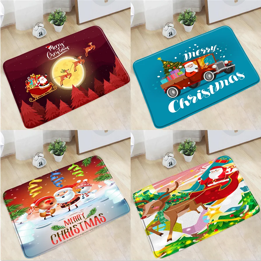 

Рождественский коврик, мультяшный Санта-Клаус, коврик для ванной, олень, зимний, с Новым годом, нескользящий коврик, домашний декор, ковер дл...