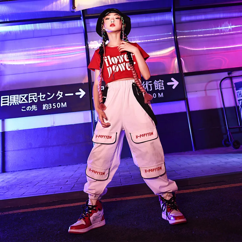 

Girls Jazz Dance Costumes Red Top Loose Pants Suit Children'S Day Modern Dance Hip Hop Clothing Performance Dance Wear 120-170