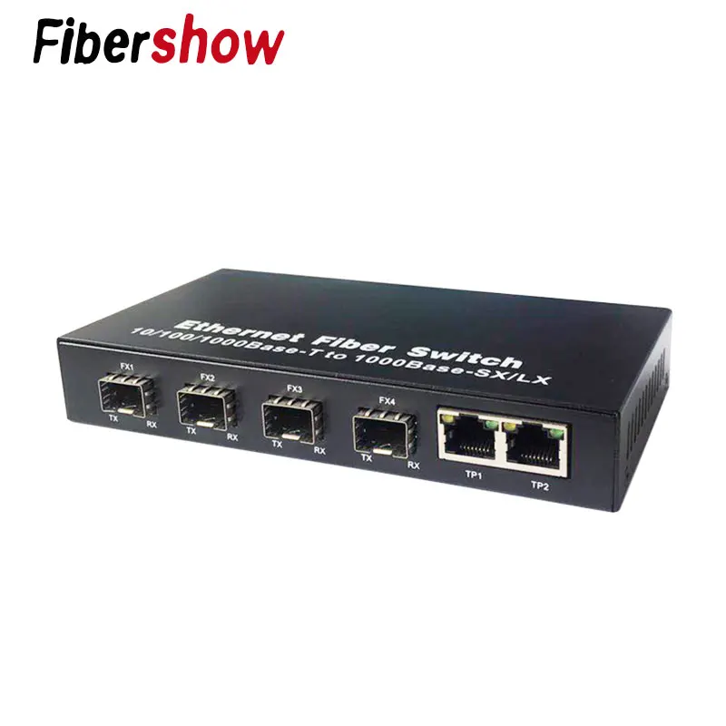 Гигабитный Ethernet коммутатор волоконно-оптический медиаконвертер 4 волокно sfp модуль порт 2 RJ45 10/100/1000 м UTP волоконный порт