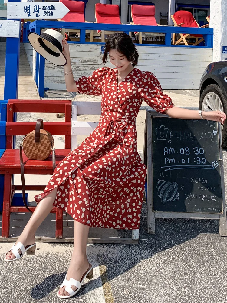 

Polka Dot Half-Sleeve Beach Long Section Women's Summer Clothing Women's Fashion 2020 Elegant Ladies Casual Summer Dress Woman