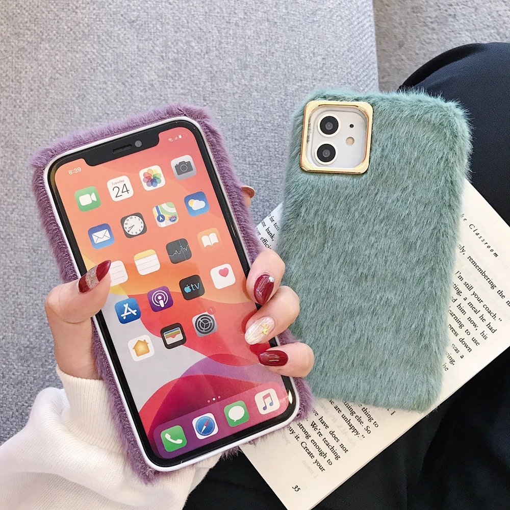 Зимний меховой чехол для телефона iPhone 11 Pro Max Rabbit 3D с сердцем X Xr Xs девочки 6s 8 7 Plus