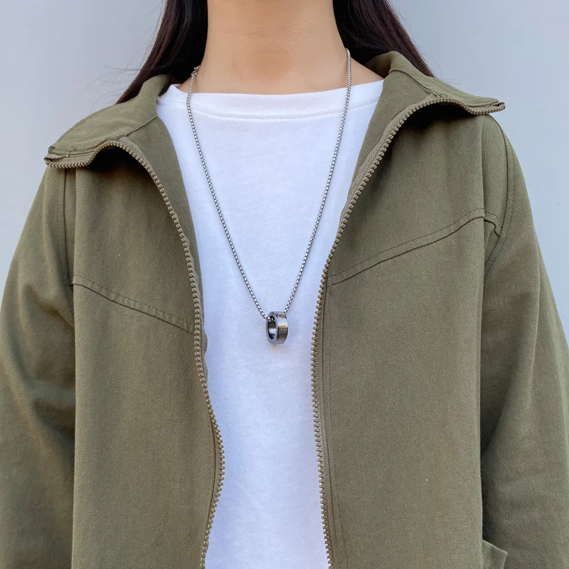 

XIAOBOACC Korean Fashion Necklace for Unisex Titanium Steel Ring INS Hip Hop Pendant Neck Chain Free Shipping