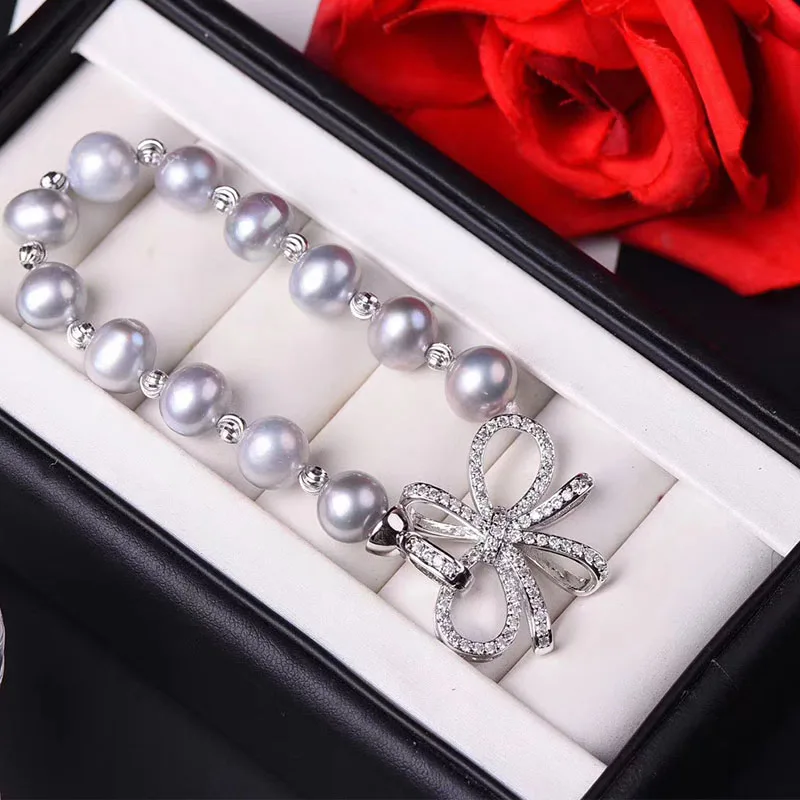 Бесплатная доставка гарнитур ювелирных украшений из природного 9-10 мм серый