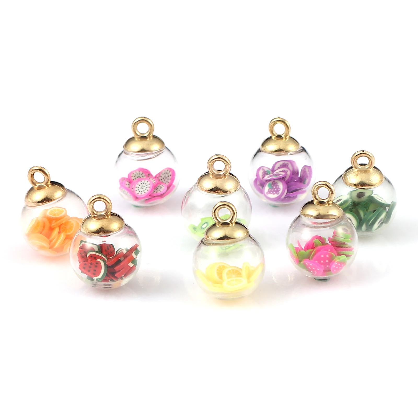 

Transparent Glass Charms Round Multicolor Fruit Polymer Clay Beads Multicolor Pendants Sweet DIY Jewelry Gifts 22mm x 16mm,10PCs