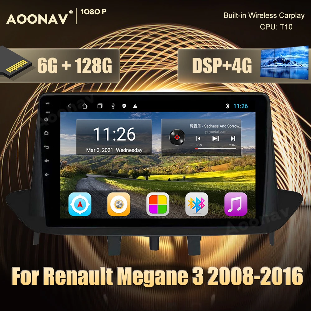 

Автомагнитола 1DIN на Android, 128 ГБ, GPS для Renault Megane 3 2008-2016, автомобильный мультимедийный плеер, стереоприемник, головное устройство