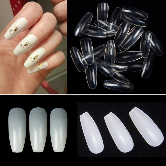 

600pcs/pack Ballerina Nails Full Cover Nails Ballerina Coffin Shape Fake Nails Artificial French False Nail Art Tips Salon Tools