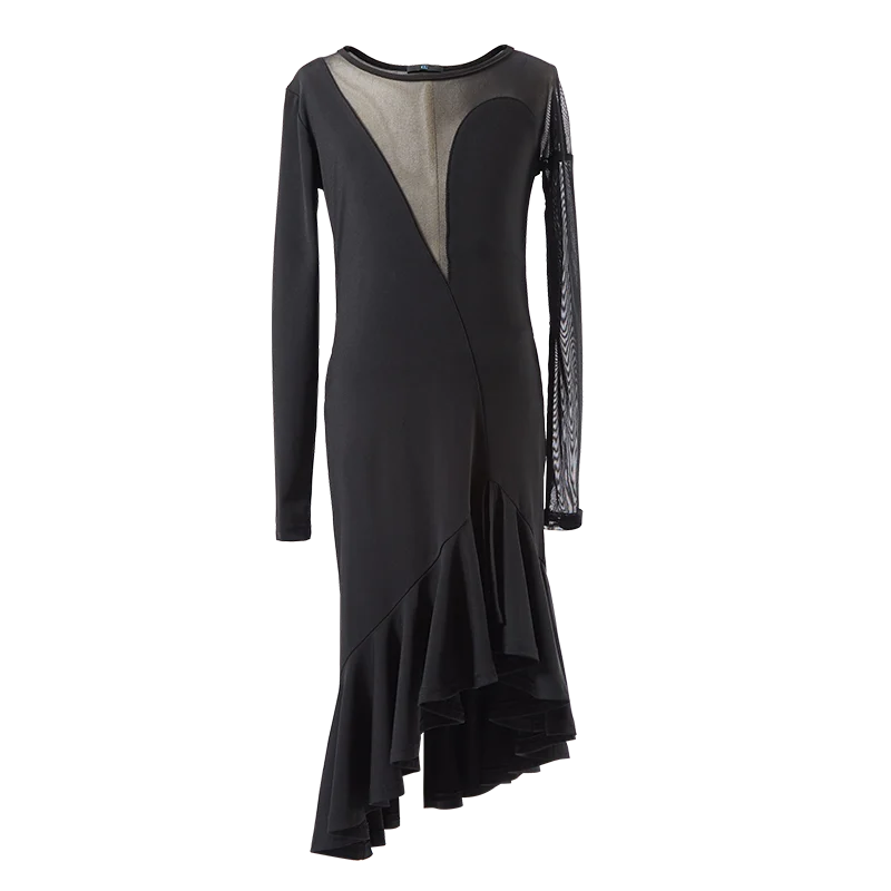 

Modern Latin Dance Dress For Kids Long Sleeve Mesh Training Clothes Professional Rumba Practice/Performance Costumes DWY4813