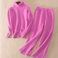 winter knitted two piece set womens palace pants set oversized loose sweater jogging knitted sportswear set