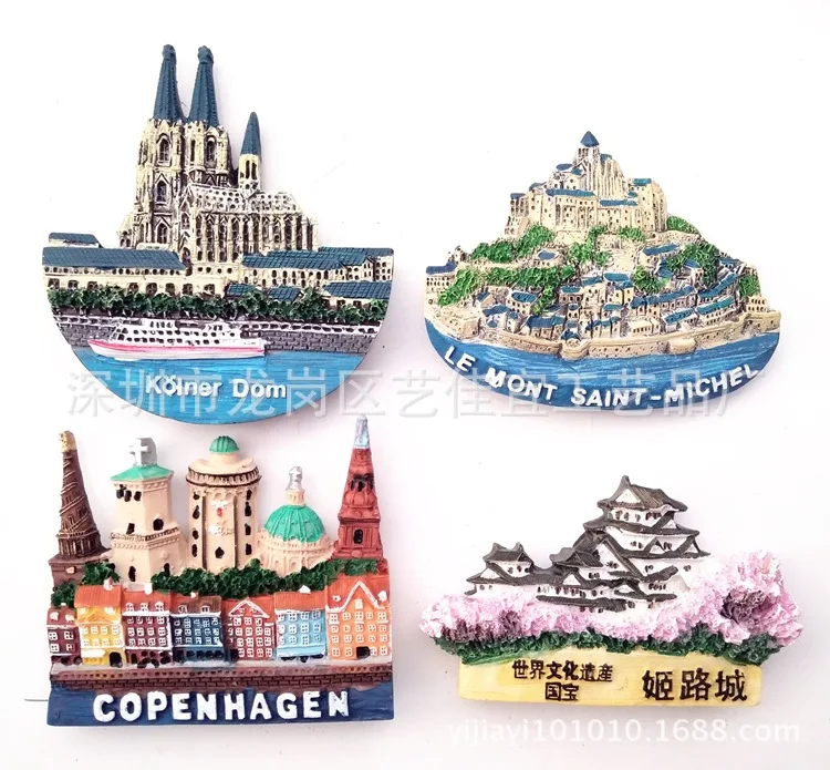 

fridge magnets architectural scenery Resin refrigerator sticker Japan Denmark France Paris tourist souvenir refrigerator magnet