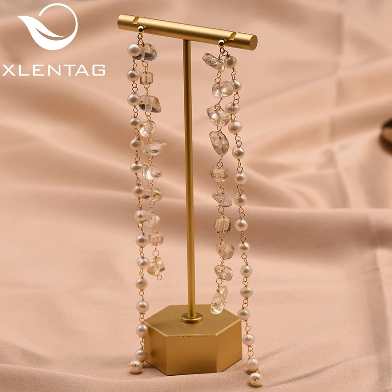 

XlentAg Natural Fresh Water Pearl Long Tassels Earrings For Women Girl Fine Wedding Birthday Party Gift Pendientes Mujer GE0836