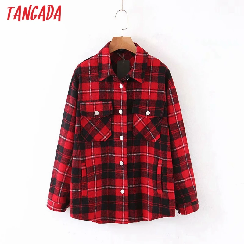 Tangada 2020 для осени и зимы женское синее клетчатое длинное пальто куртка с
