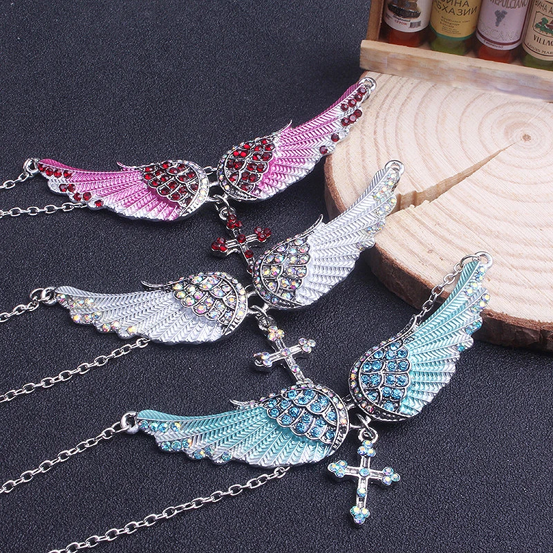 Подвеска стразы из нержавеющей стали крест в форме крыльев Ангела светло