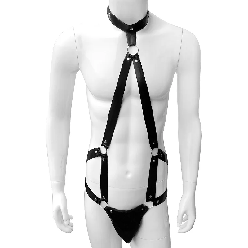 Соблазнительное боди для мужчин из искусственной кожи чулки майка борьбы с T