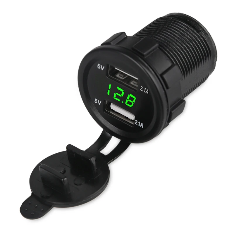 

2.1A 12v Universal Motorcycle Car Boat USB Charger Voltmeter Socket Boats Dual USB Charger With Voltage Meter Power Adapter 5V