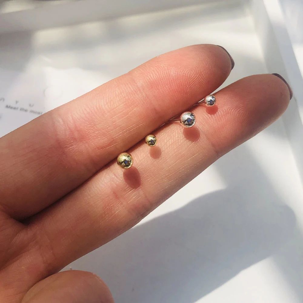 

1 Pair Ball Stud Earrings For Women Men SilverColor 3-4mm Korean Fashion Jewelry S925 Ear Post For Girls Small Earrings