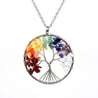 popular handmade mineral tree of life pendant necklace multicolor natural stone pendant women friend gifts fashion jewelry