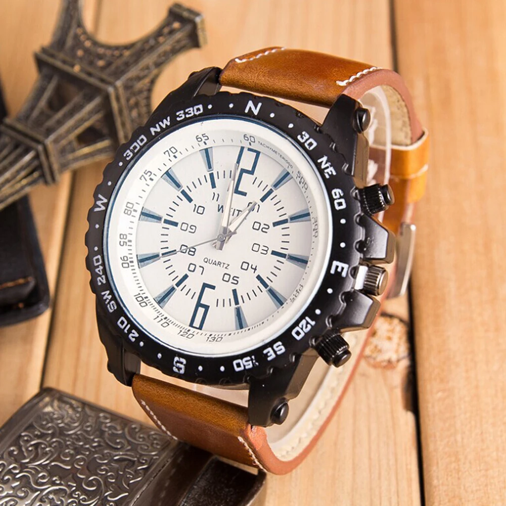 

Men Business Casual Faux Leather Band Quartz Wrist Watch Fashion Wristwatch Watch for Men Gift