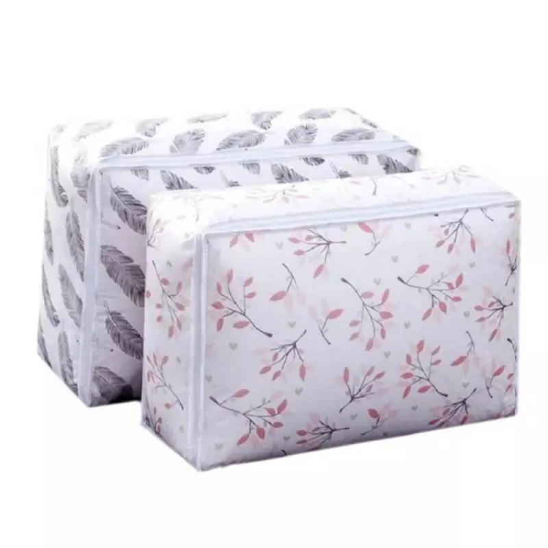 

2PCS Foldable Storage Bag Print Clothes Blanket Quilt Organizer Storage Bag Transparent Travel Luggage Organizer Bag
