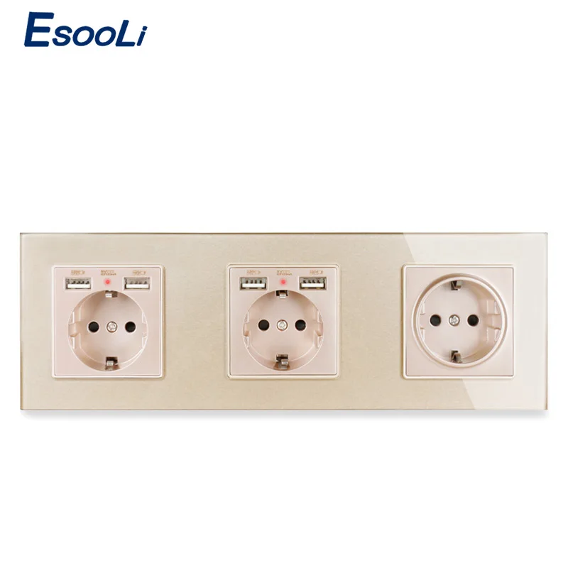 Esooli 3 банда настенная розетка стандарта ЕС с 2 usb зарядным портом для мобильного