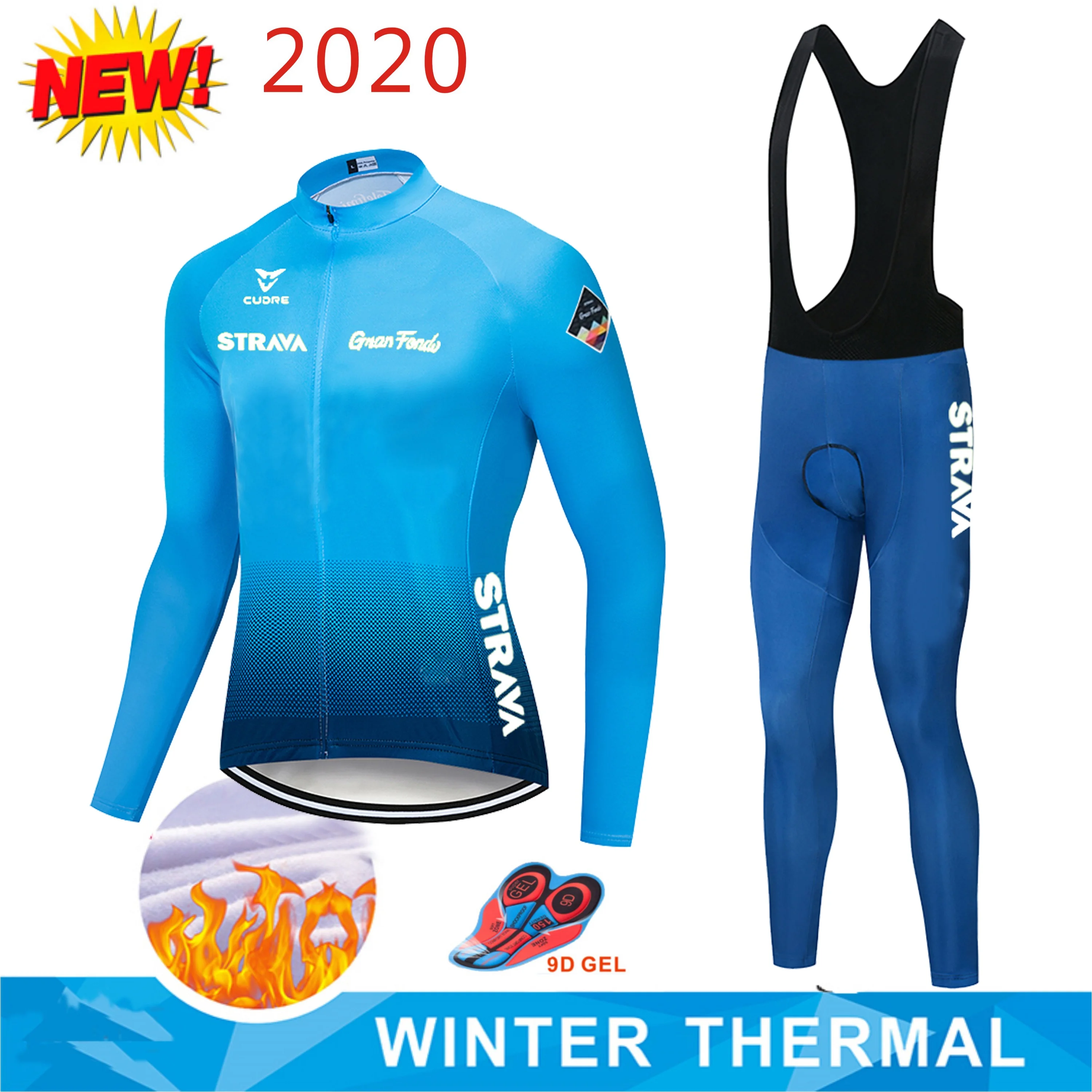 Зимний теплый флисовый 2020 красный STRAVA Велоспорт Джерси длинный комплект MTB