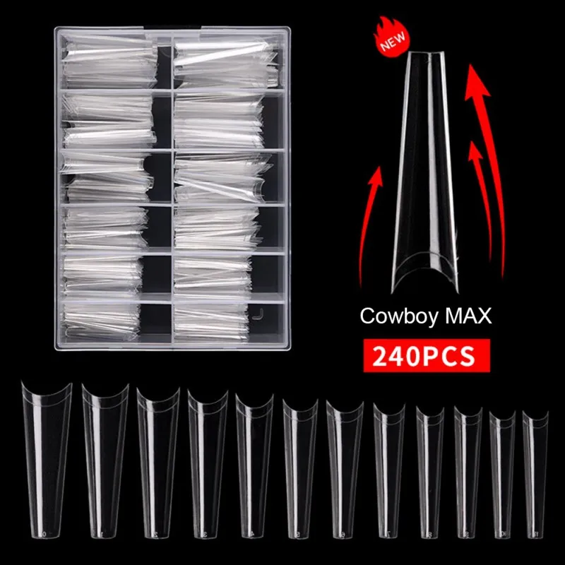 

240pcs Clear Coffin Nail Tips with Box for Nail Salons 12 Sizes Clear Nail Tips Half Cover False Nails