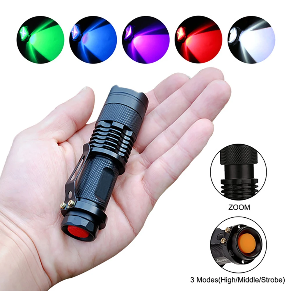 

UV Flashlight Torch Mini Q5 Portable Zoom Outdoor Light Waterproof Zoomable LED Lantern 14500 AA Lamp White Green Blue Red UV