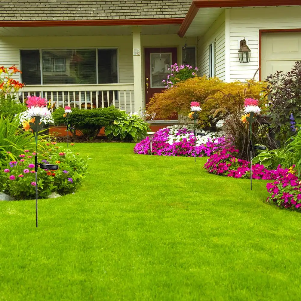 저렴한 태양 강화한 LED 꽃 램프 국화 지상 다기능 방수 실용 LED 야간 조명 잔디 울타리 정원