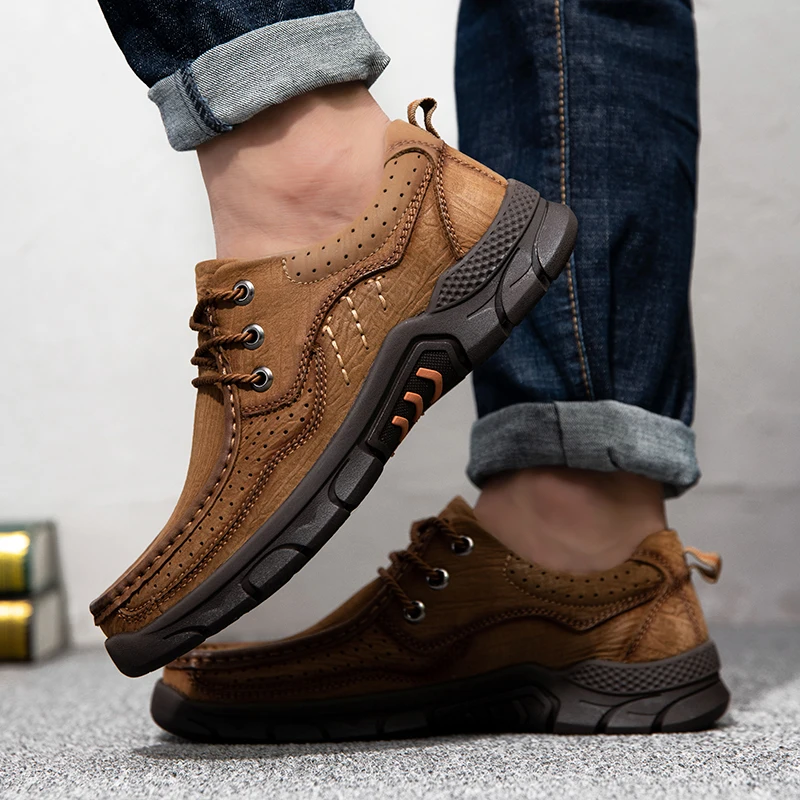 Мужская обувь кожаные ботинки кэжуал 2020 Осенняя мужская для отдыха из