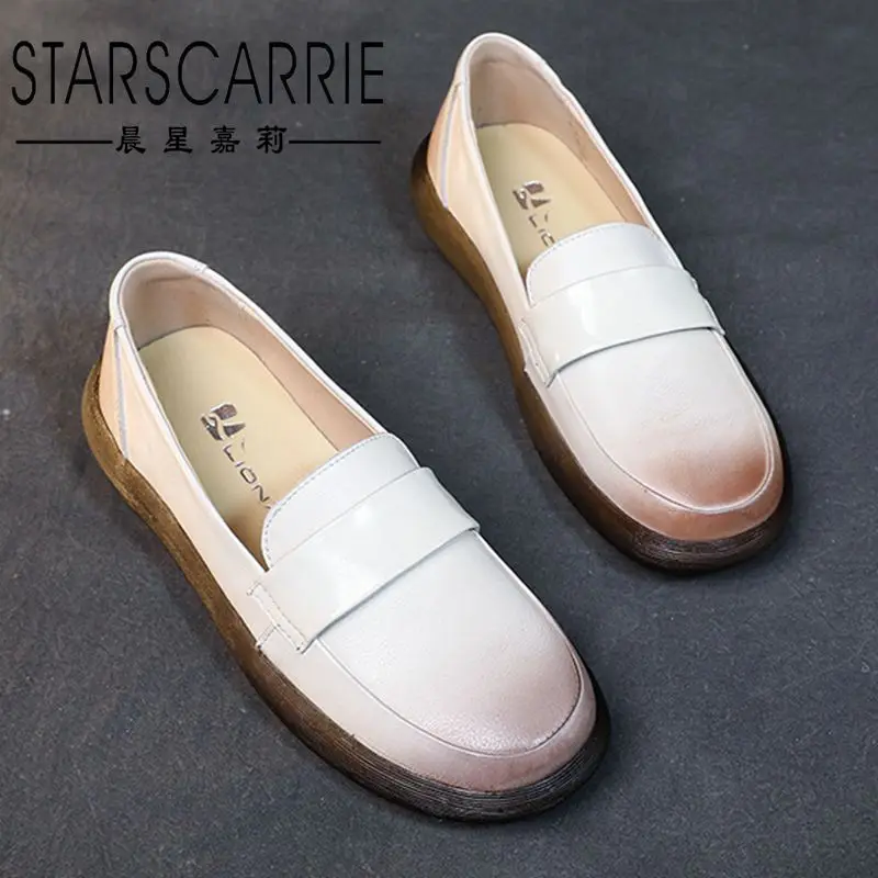 

2021 spring college soft leather single shoes women's flat bottom soft bottom JK uniform shoes retro granny shoes large 41-43