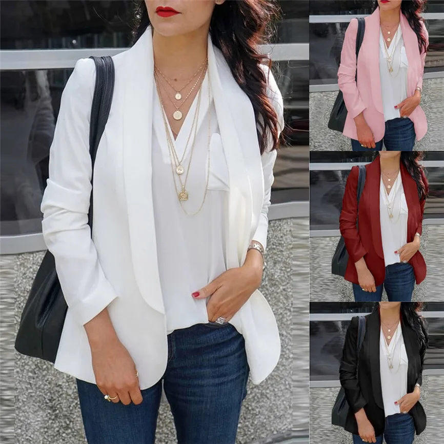 

2019 Female Jacket Feminine Fashion Women Long Sleeve Blazer Open Front Cardigan Female Jacket Suit Work Office Knit Blazer