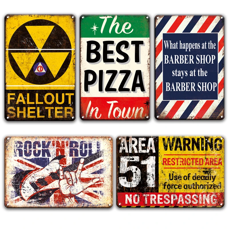 

DANGER RADIATION FALLOUT SHELTER Retro Metal Tin Sign Decor BARBER SHOP Restaurant Decorative Plates Man Cave Wall Sticker