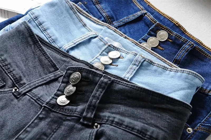 

Women Three Buttons Up Pencil Jeans Sexy Skinny Denim Pants