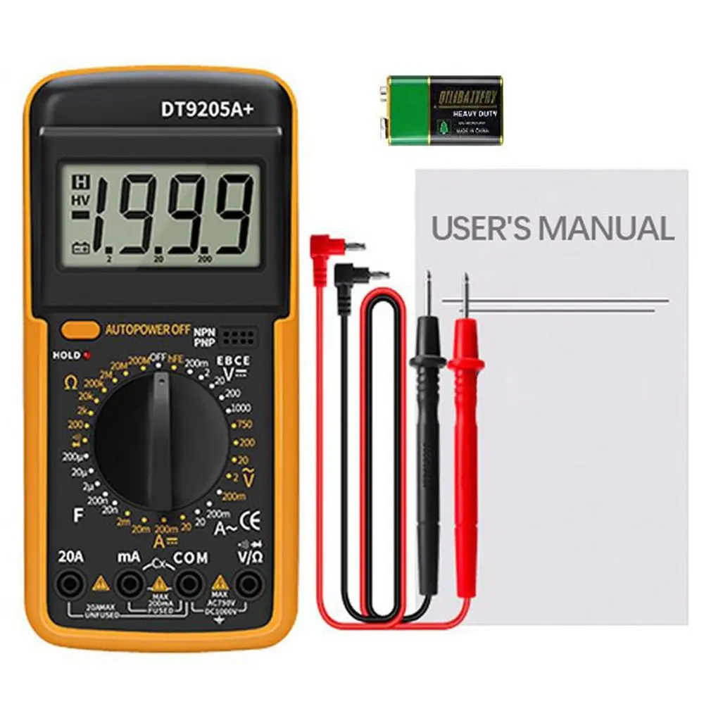 

DT9205A Professional Digital Multimeter Tester Manual Range Voltage Current Meter Handheld Automotive Multimeter for Beginner