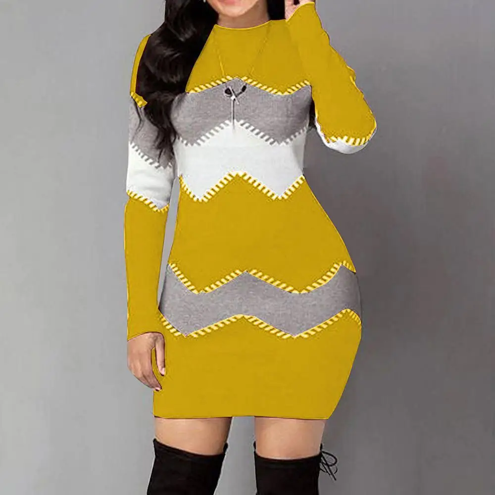 

Women Mini Sweater Dress Casual Slim Autumn Knitted Multi-color Top Long-sleeved Striped Sweater Christmas Sweaters for Female
