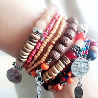 women bohemian bracelet set multicolor ethnic hamdmade coins leaf tassel bracelet fashion jewelry m3310
